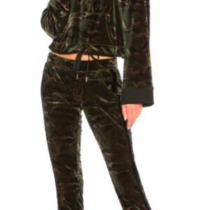 Pam and Gela CAMO side slit velvet velour track pants size small